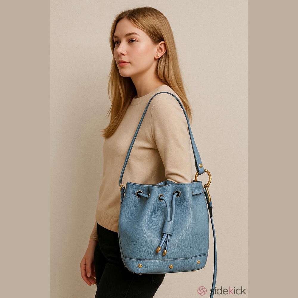MCM mini bucket Blue Pebble Leather 2Way shoulder bag.  like new. - Picture 5 of 7